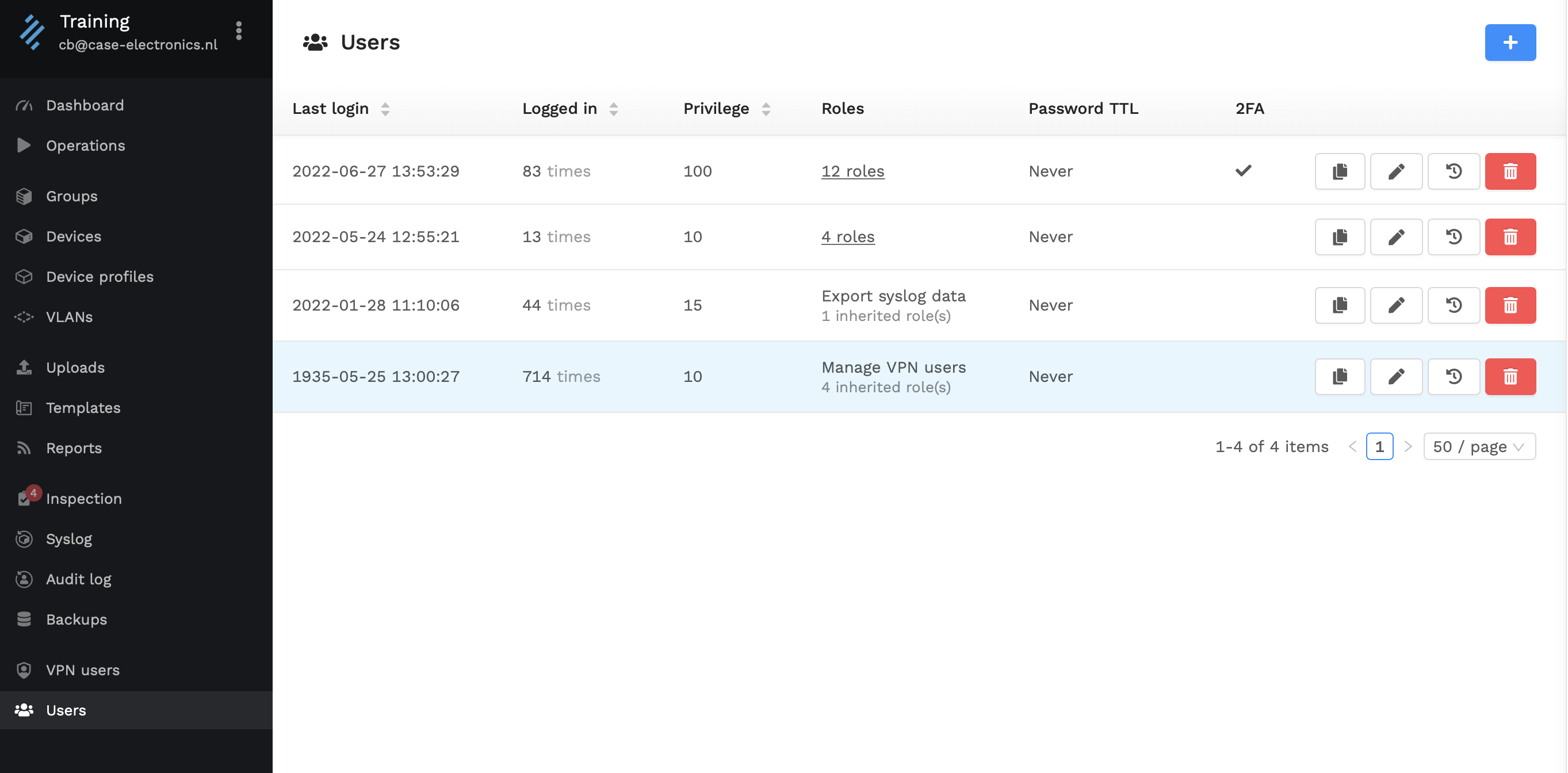 User screen