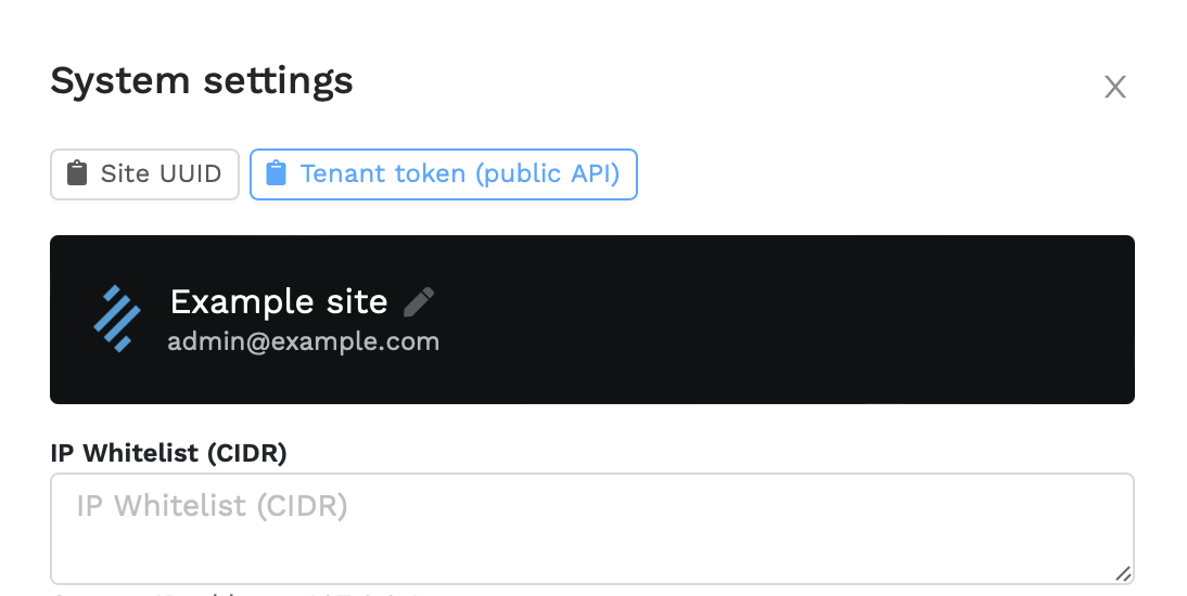 System settings modal