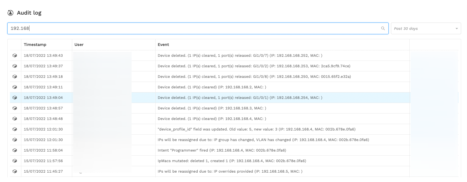 Audit log