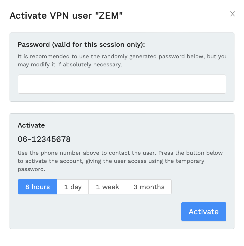 Activate VPN user