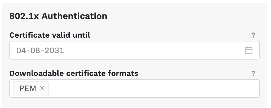 802.1x settings on a device profile