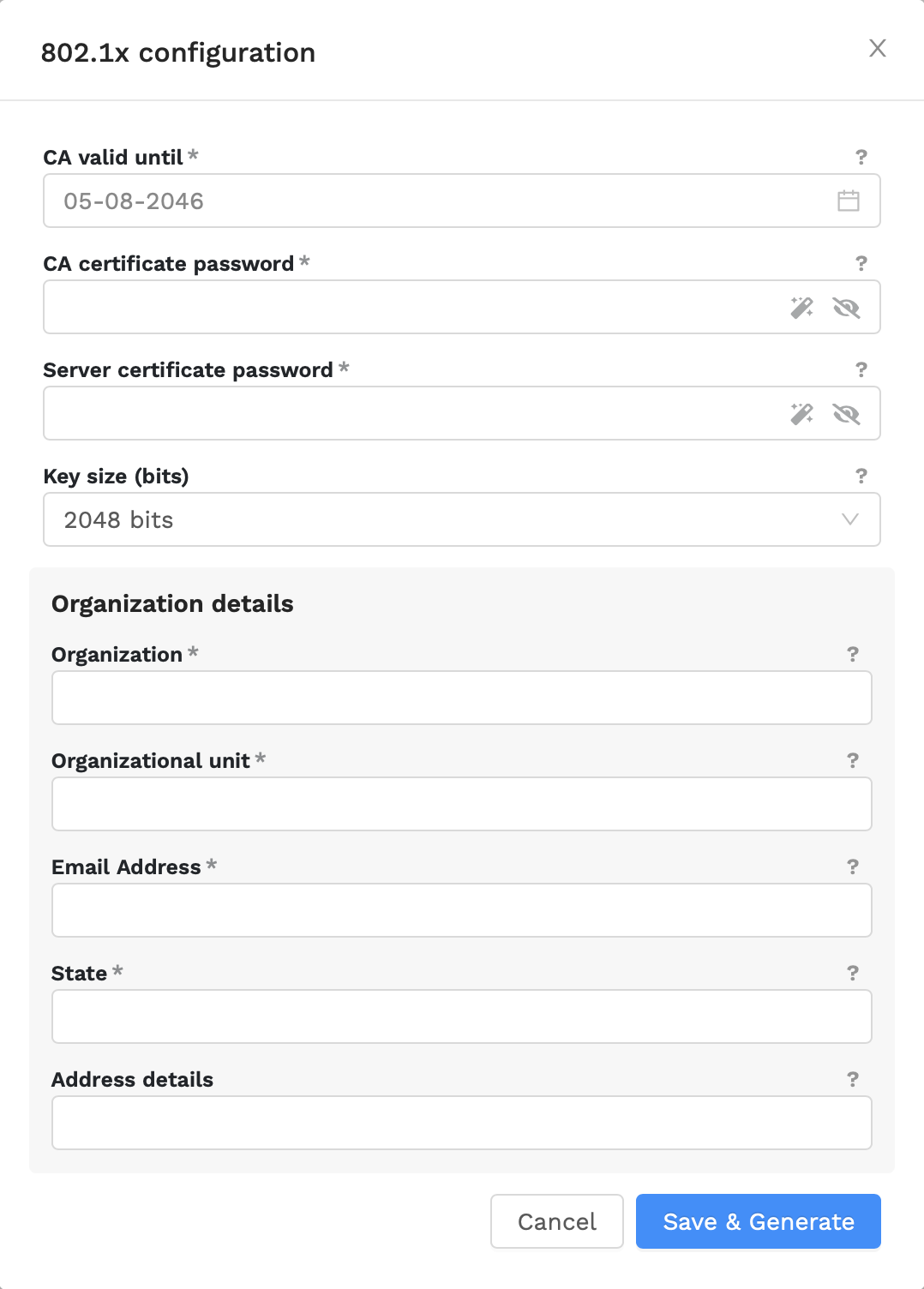 Generating a new 802.1x configuration