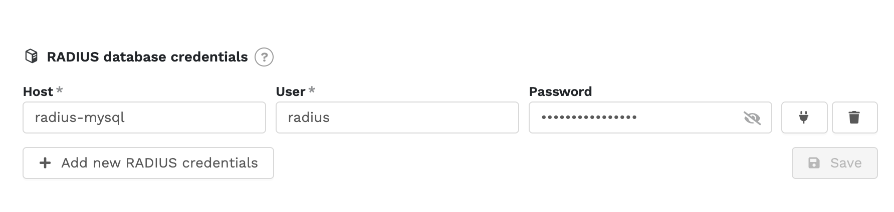 RADIUS database credentials
