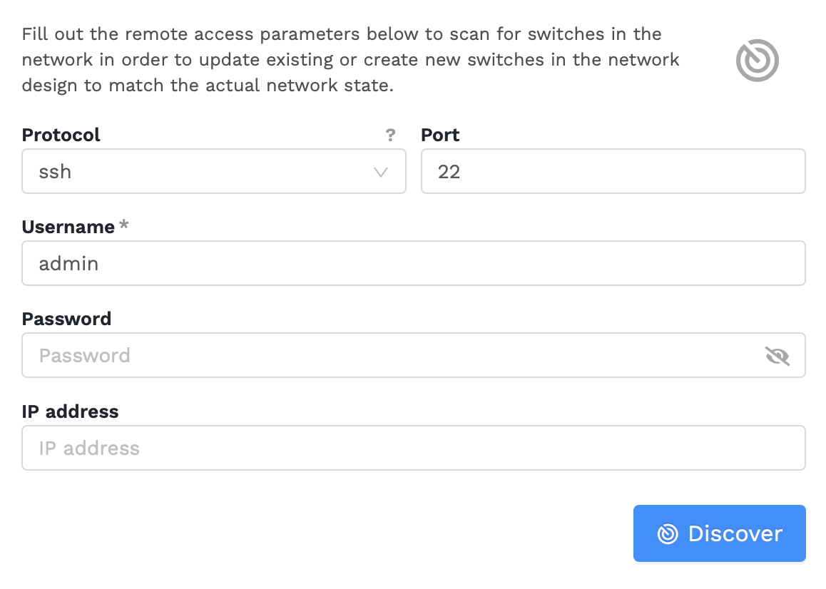 Switch Discovery form